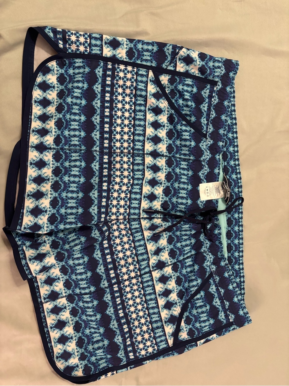 Lands' End Blue Tie-Dye Swim Shorts with Navy Trim
